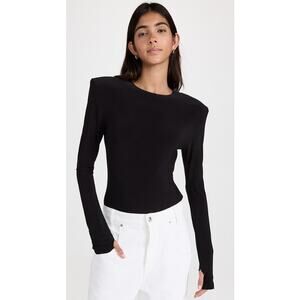 NORMA KAMALI Shoulder Pad Long Sleeve Top XS 34 Black Long Sleeve NWT